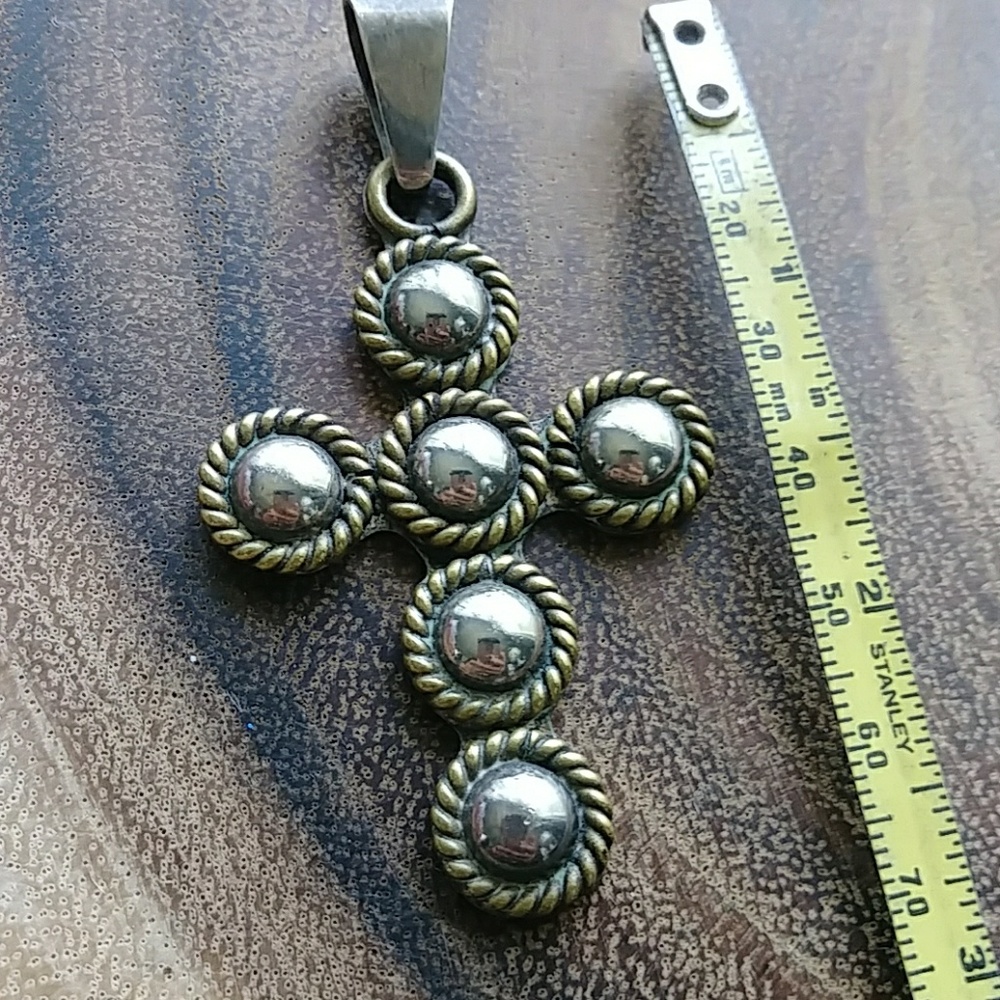 Silver Circular Cross Pendant Braided Detail Made in Mexico Beautiful